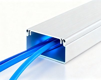 Canal de aluminio extruido con cables en su interior.